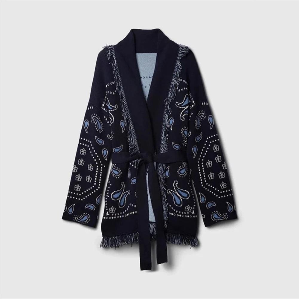 NWOT Navy Paisley Fringe Shawl Cardigan